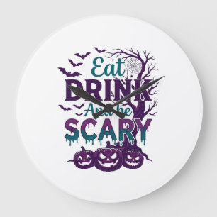 Grande Horloge Ronde Manger Boire Être Effrayant Halloween Arbre Effray