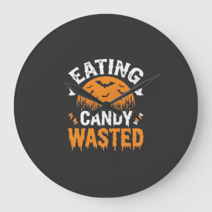 Grande Horloge Ronde Manger des bonbons gâché Halloween Design_1