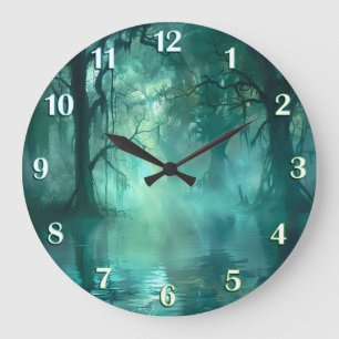 Grande Horloge Ronde Marais vert effrayant Nombres blancs