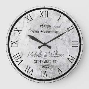 Grande Horloge Ronde Marbre  40e anniversaire de mariage personnalisé