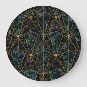 Grande Horloge Ronde Marbre Art Déco : Malachite Luxe