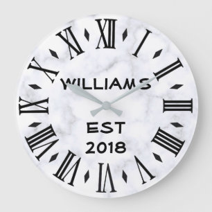 Grande Horloge Ronde Marbre Blanc Personnalisé Élégant