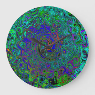 Grande Horloge Ronde Marbré bleu et tourbillon rétro abstrait aquamarin