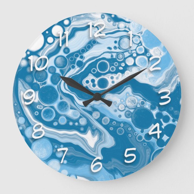 Grande Horloge Ronde Marbre d'art numérique fluide bleu (Recto)