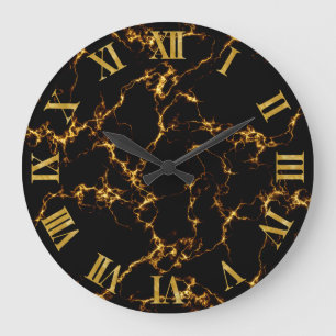 Grande Horloge Ronde Marbre élégant style3 - or noir