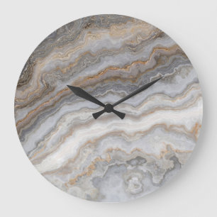 Grande Horloge Ronde Marbre gris bouclé : Veines dorées