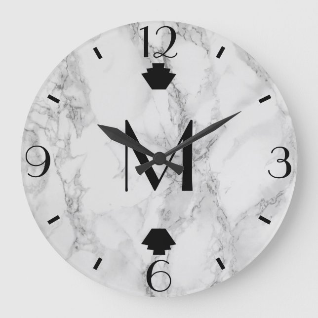 Grande Horloge Ronde Marbre gris moderne Art déco (Recto)