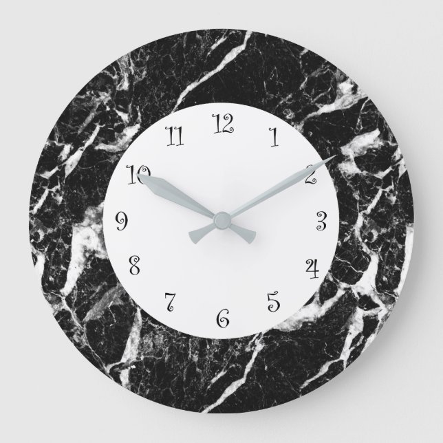 Grande Horloge Ronde Marbre Noir Et Blanc (Recto)