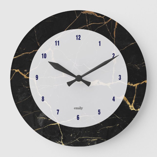 Grande Horloge Ronde Marbre noir et or (Recto)
