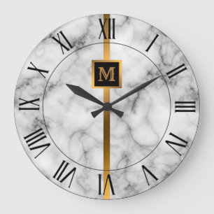 Grande Horloge Ronde Marbre noir or élégant moderne de luxe