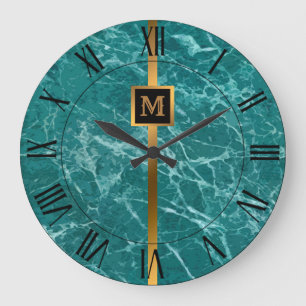 Grande Horloge Ronde Marbre Noir Or Luxueux Élégant Moderne