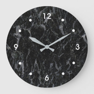 Grande Horloge Ronde Marbre noir veiné avec des nombres gris de blanc