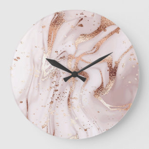 Grande Horloge Ronde Marbre Rose or : Abstrait liquide.
