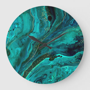 Grande Horloge Ronde Marbre vert & Or : Texture luxueuse