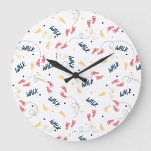 Grande Horloge Ronde Marcher ensemble : Motif d'empreinte d'aventure