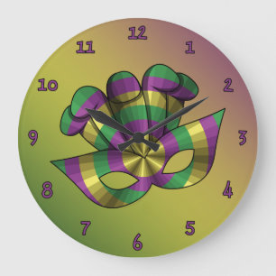 Grande Horloge Ronde Mardi Gras Mask Clock