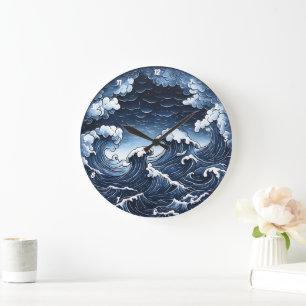 Grande Horloge Ronde Marée Abstraite" - Vague Océanique