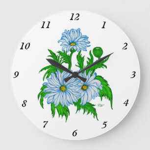 Grande Horloge Ronde Marguerite, Fleurs marguerites en style rétro