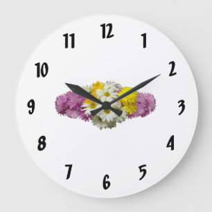 Grande Horloge Ronde Marguerites blanches et chrysanthèmes