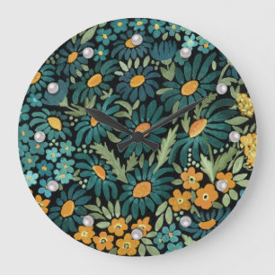 Grande Horloge Ronde Marguerites bleues d'aquarelle