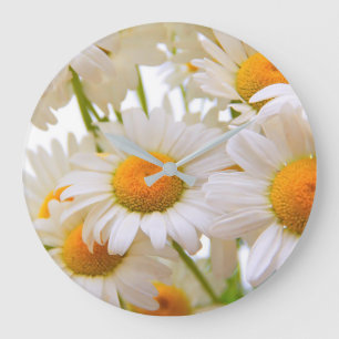 Grande Horloge Ronde Marguerites de l'été lumineuses Fleurs