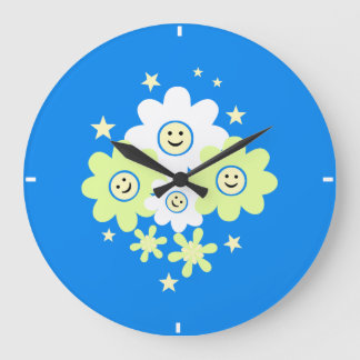 Grande Horloge Ronde Marguerites et étoiles