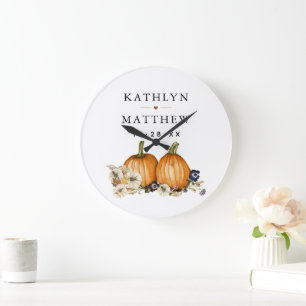 Grande Horloge Ronde Mariage Automnal de Pompes Botaniques Rustiques en
