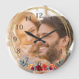 Grande Horloge Ronde Mariage de monogramme de photo élégant