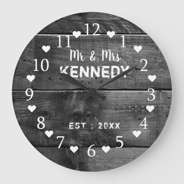 Grande Horloge Ronde Mariage en bois noir (Recto)
