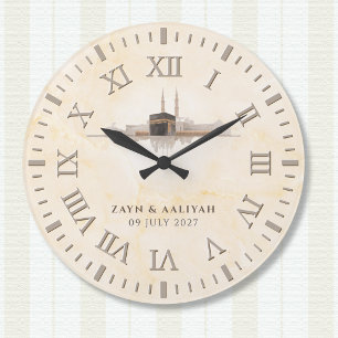 Grande Horloge Ronde Mariage islamique   Kaaba pierre tendre et aquarel