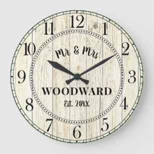Grande Horloge Ronde Mariage Rustique Personnalisé Nouveaux mariés Gran