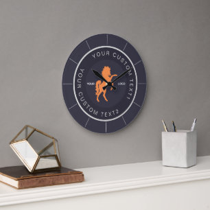 Grande Horloge Ronde Marine bleu logo Entreprise Personnalisé