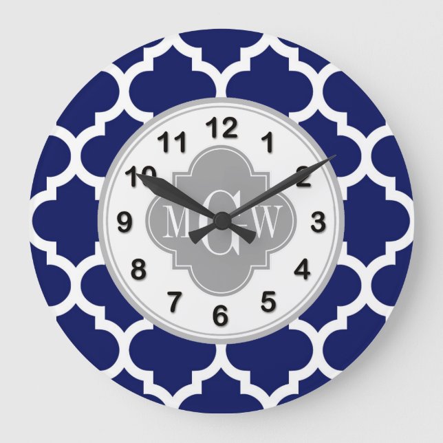 Grande Horloge Ronde Marine Bleu Marocain #5 Gris 3 Monogramme initial (Recto)