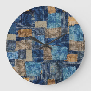 Grande Horloge Ronde Marine numérique Abstraite : Motif d'aquarelle tra