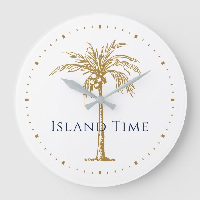 Grande Horloge Ronde Marine Personnalisée Gold Artistic Palm Tree Tropi (Recto)