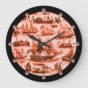 Grande Horloge Ronde MARITIME,VINTAGE SHIPS,SAILING VESSELS, Red White