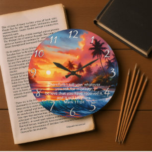 Grande Horloge Ronde Mark 11:24 Coucher de soleil de la croix inspirant