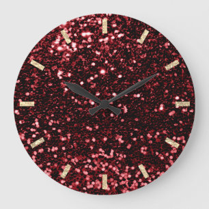 Grande Horloge Ronde Maroon rouge Bourgogne Parties scintillant étincel