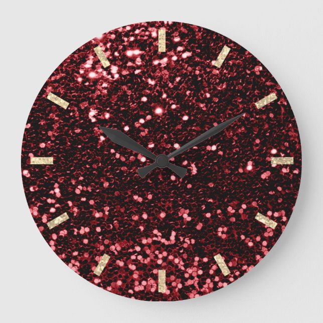 Grande Horloge Ronde Maroon rouge Bourgogne Parties scintillant étincel (Recto)