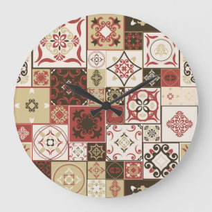 Grande Horloge Ronde Marsala Marsala Marsala Motif en Carrelage