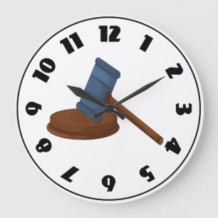 Grande Horloge Ronde Marteau de juge en bois Cour