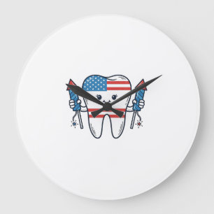 Grande Horloge Ronde Mascotte de dent patriotique Conception de vecteur