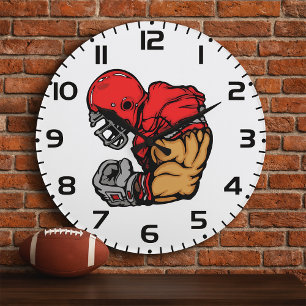 Grande Horloge Ronde Mascotte de guerrier de football robuste Muscle de