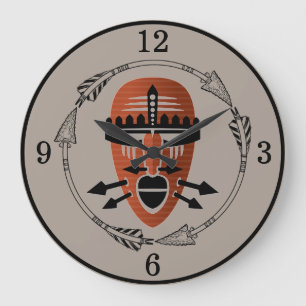 Grande Horloge Ronde Masque Tribal Africain