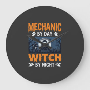Grande Horloge Ronde Mécanicien Halloween de jour Sorcière de nuit