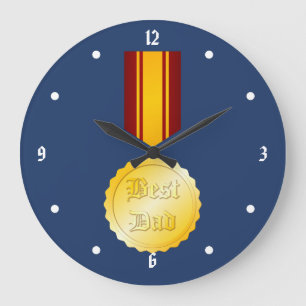 Grande Horloge Ronde Médaille Broche Meilleur Papa Fête des Pères