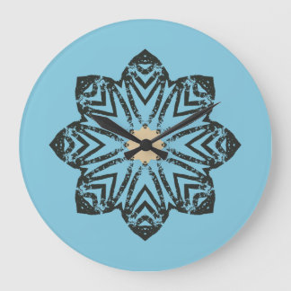 Grande Horloge Ronde Médaillon floral géométrique en détresse