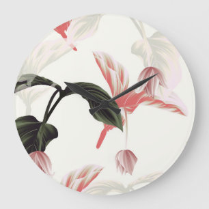 Grande Horloge Ronde Medinilla Magnifica : Floral gris clair.