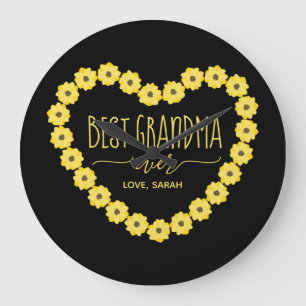 Grande Horloge Ronde Meilleur grand-mère jamais Sunflower Heart Personn