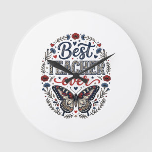 Grande Horloge Ronde Meilleur Professeur Ever Vintage Papillon Floral C